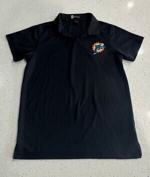 Hartwell Miami Dolphins Polo Shirt Small Black Embroidered Retro Logo NFL